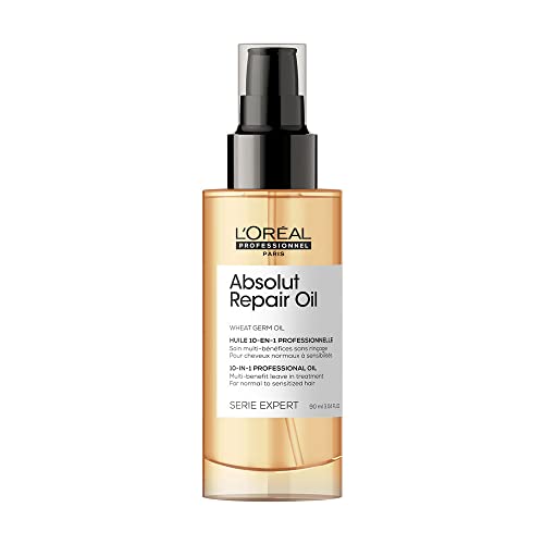 L'Oréal Professionnel Óleo 10 em 1 Absolut Repair, Multi-benefícios para cabelos secos e danificados, Repara e Promove Brilho, Com Gold Quinoa e Proteínas, 90ml