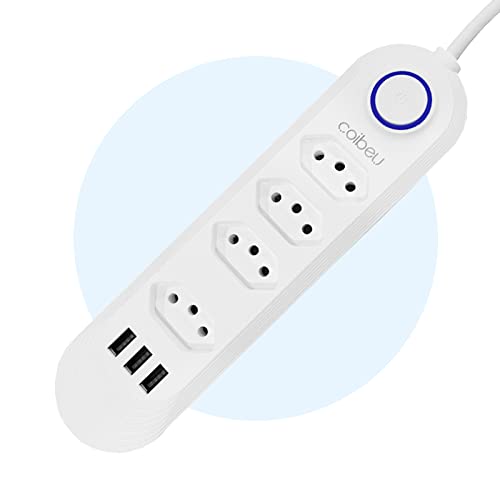 Extensão Tomada, Régua Tomada, 4 Tomadas, 3 Interfaces USB, Cabo de Alimentação de 2 Metros, Suporte a Tensão de 110-220V, Potência de 2500W