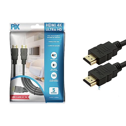 PIX Cabo Hdmi 2.0 4K Hdr 19P 5M Gold, 5 metros, Preto