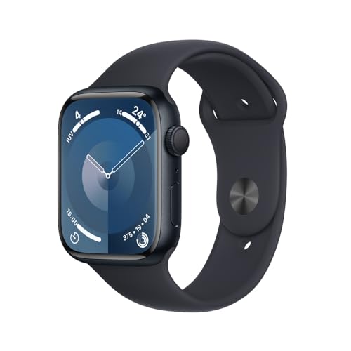 Apple Watch Series 9 GPS • Caixa meia-noite de alumínio – 45 mm • Pulseira esportiva meia-noite – M/G