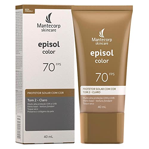MANTECORP - Protetor Solar Facial Episol Color FPS 70 - Efeito Base, Alta Proteção UVA e UVB, Toque Seco, Rápida Absorção - Tom 2 Claro - 40ml
