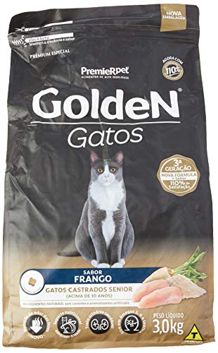 Ração Golden para Gatos Sênior Castrados sabor Frango - 3kg Premier Pet Idosos - Sabor Sem sabor