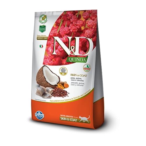 Farmina N&D Quinoa Pele e Pelo para Gatos Adultos de Todas as Raças Sabor Peixe, Quinoa, Coco e Cúrcuma 400g