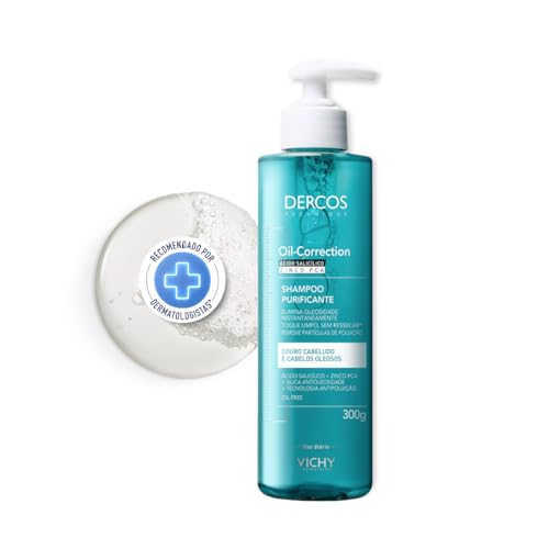 Vichy Dercos Oil-Correction, Shampoo Purificante para Cabelos Oleosos, Limpeza Profunda sem Ressecar os Fios, Fórmula com Ácido Salicílico e Zinco PCA, 300ml