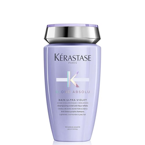 Kérastase Shampoo Blond Absolu Bain Ultra-Violet, Cabelos loiros, descoloridos, Hidratação, neutraliza os tons amarelados, Ácido Hialurônico, Flor de Edelweiss, 250 ml