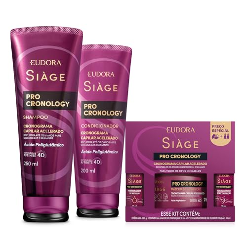 Eudora Kit Siàge Pro Cronology: Shampoo 250ml + Condicionador 200ml + Kit Cronograma Capilar Acelerado