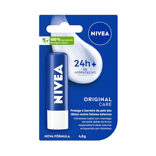 NIVEA Hidratante Labial Original Care - Com Manteiga de Karité & Pantenol, hidrata por 12 horas oferecendo proteção e cuidados intensivos aos seus lábios - 4,8g