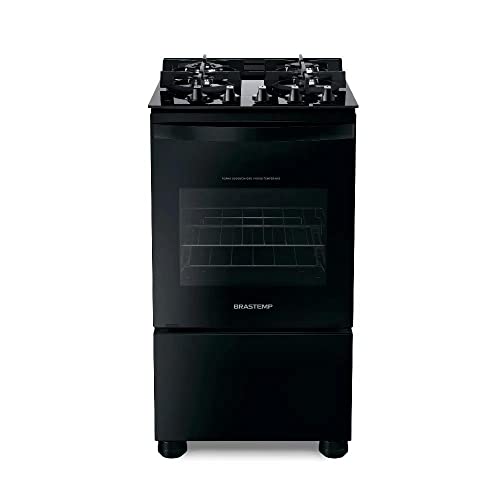 Fogão Brastemp 4 Bocas Preto com mesa de vidro e dupla chama Bfo4xae - Bivolt