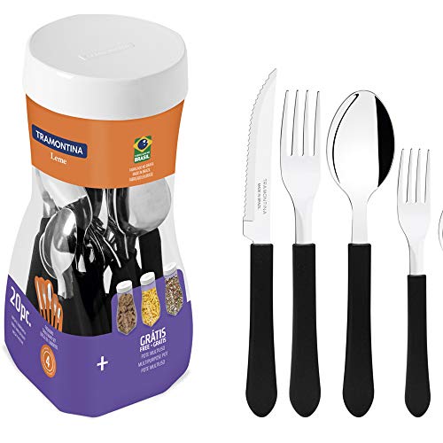 Faqueiro Tramontina Leme com Lâminas em Aço Inox e Cabos de Polipropileno Preto 20 Peças