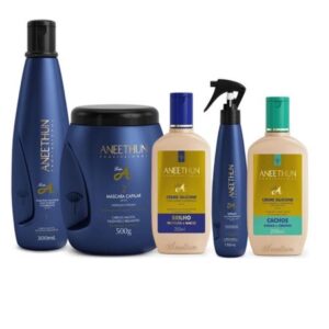 Kit Aneethun Linha A Shampoo 300 Ml Máscara 500 Ml Creme Silicone 250 Ml Spray 150 Ml Cachos 250 Ml