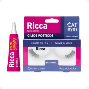 Cílios Postiços Ricca Belliz Cat Eyes Basiquinho Vol.1 Médio Cód.2704 + Cola Branca