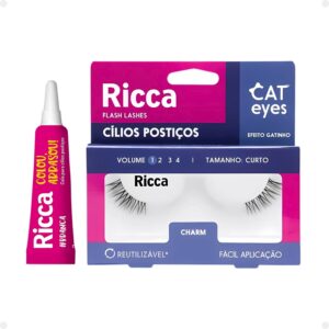Cílios Postiços Ricca Belliz Cat Eyes Charm Vol.1 Curto Cód.2699 + Cola Branca