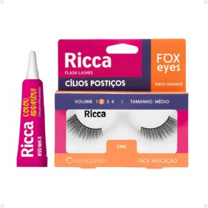 Cílios Postiços Ricca Belliz Fox Eyes Chic Vol.2 Médio Cód.2692 + Cola Branca