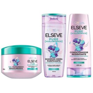 Kit Elseve Pure Hialurônico Shampoo Condicionador Creme de Tratamento