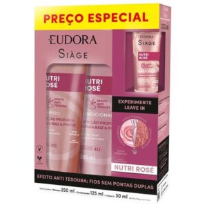 Kit Eudora Siage Nutri Rose Shampoo Condicionador Máscara Leave In Anti Tesoura