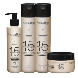Kit Acquaflora 15 Beneficios Shampoo Condicionador Máscara Leave In