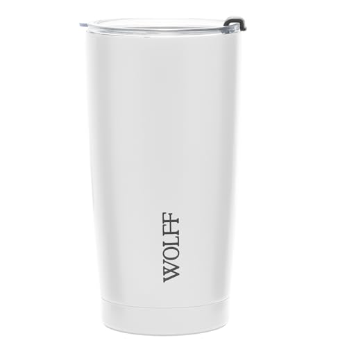 WOLFF - Copo Térmico de Aço Inox Parede Dupla Com Tampa 600ml Branco - Para Viagem - Mantém a Bebida na Temperatura Ideal