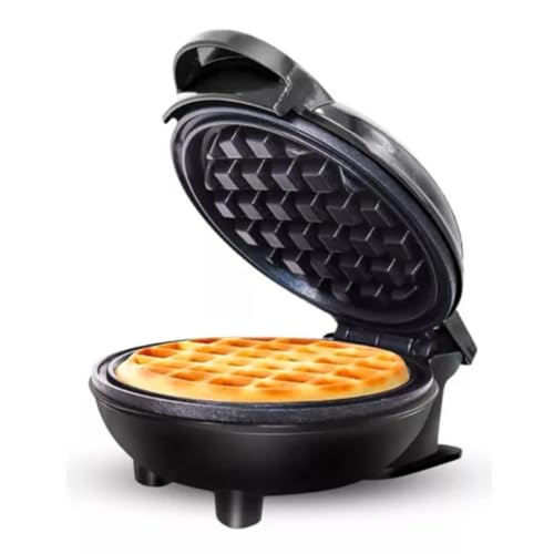Hyllis Mini Máquina de Waffle Preta, Café da Manhã 350W 110V, Estilo Moderno, Revestimento Antiaderente