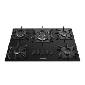Cooktop a Gás Mueller 5 Bocas Vidro Preto Tripla Chama Bivolt 601270003
