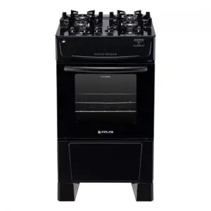 Fogão a Gás de Piso Atlas 4 Bocas Preto Bivolt Mônaco Top Glass