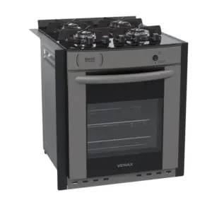Fogão a Gás de Embutir Venax 4 Bocas Grafite Gás GLP Gaudi Prisma Vitreo BL