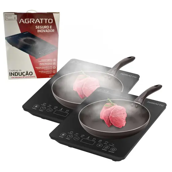 Fogão Cooktop Indução 1 Boca Genérico Portátil Magnético Vitrocerâmico Vidro (Kit 2)