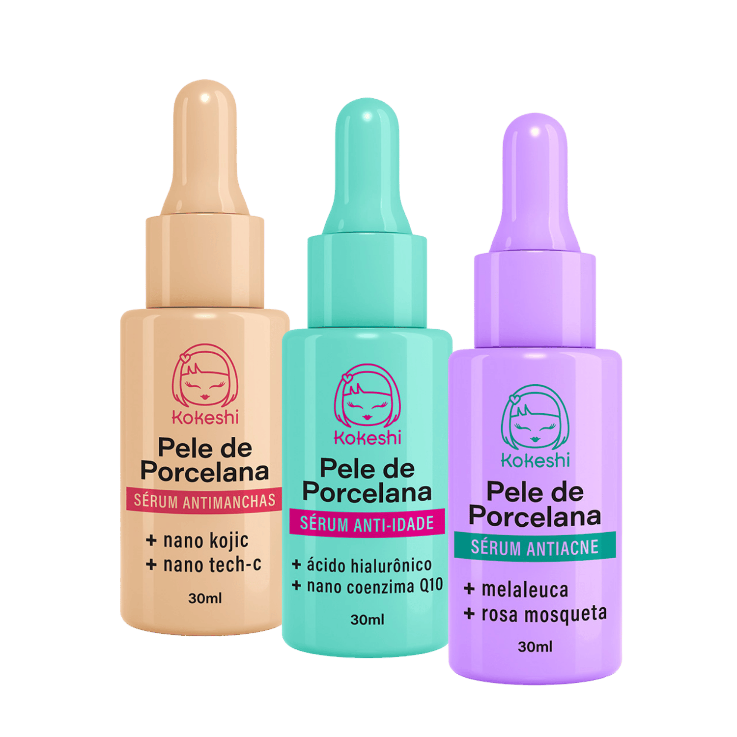 Kit 3 Sérum Facial Kokeshi Antimanchas Anti-idade Antiacne