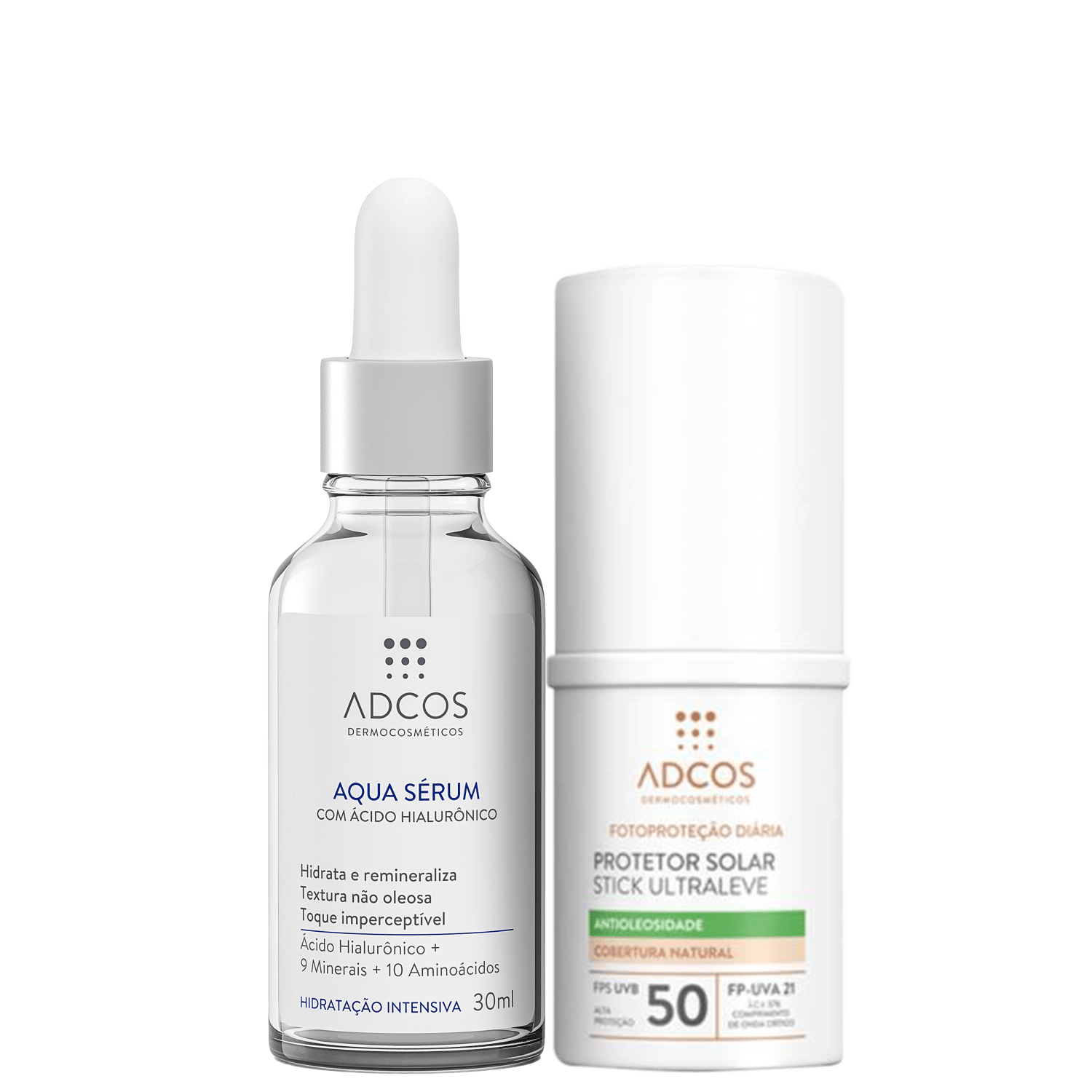 Kit Adcos Aqua Sérum Fotoproteção Diária Stick Ultraleve FPS 50 Beige 2 Produtos