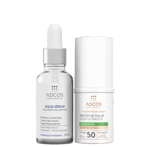 Kit Adcos Aqua Sérum Fotoproteção Diária Stick Ultraleve FPS 50 Peach 2 Produtos