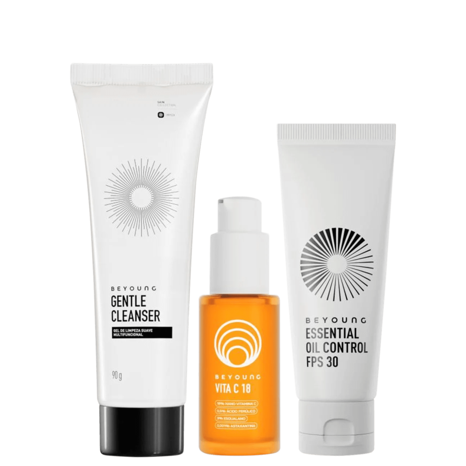 Kit Beyoung Skincare Antioxidante Vita C 18 30ml Gentle Cleanser 90g Essential Oil Control FPS 30 40g