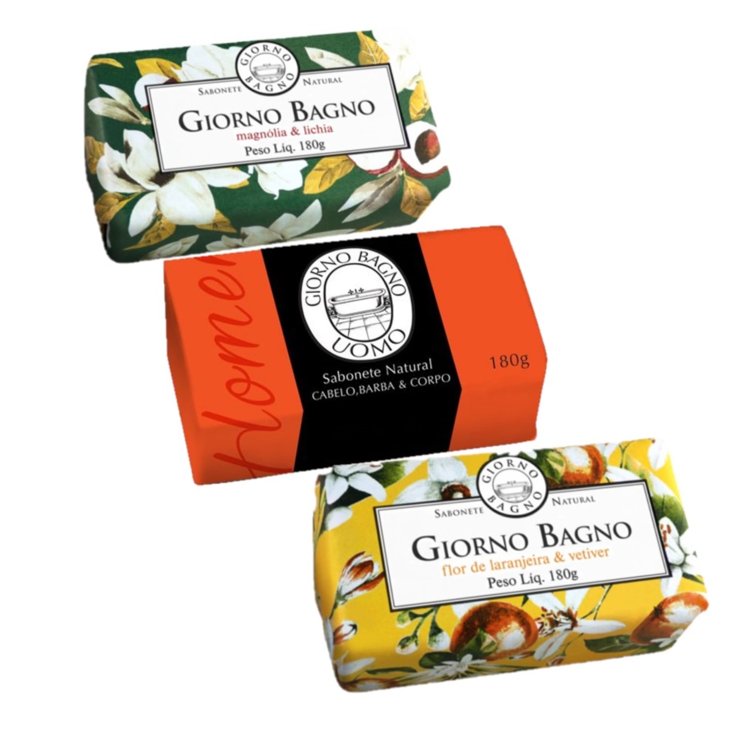 Kit Giorno Bagno Flor de Laranjeira Lichia e Uomo Laranja 3 produtos