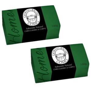 Kit Sabonete em Barra Giorno Bagno Uomo Verde Para Cabelo Barba e Corpo 180g 2 Unidades
