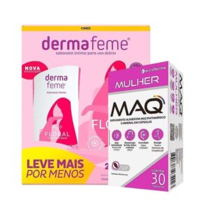 Kit Maq Mulher Eurofarma 30 Cápsulas + Sabonete Íntimo Cimed Dermafeme Floral 200ml