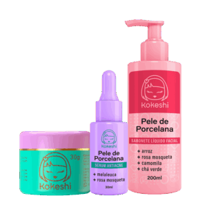 Kit Rotina Kokeshi Pele de Porcelana Sabonete Sérum Antiacne