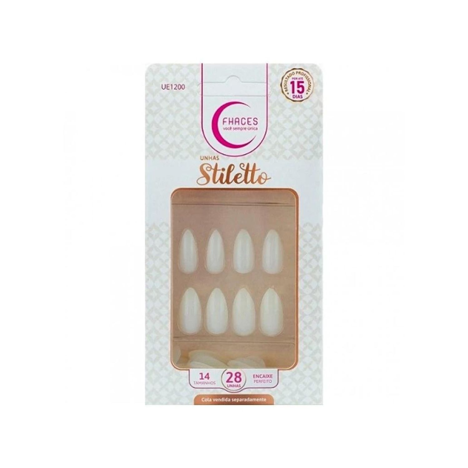 Unhas Postiças Fhaces Stiletto Natural Ue1200