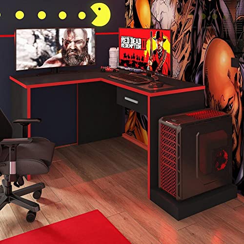 Mesa Gamer em L Drx9000 Espresso Móveis Preto/vermelho