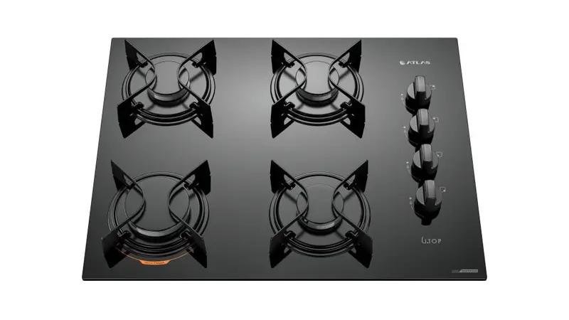 Cooktop a Gás Atlas U Top 4 Bocas Preto com Mesa de Vidro Bivolt