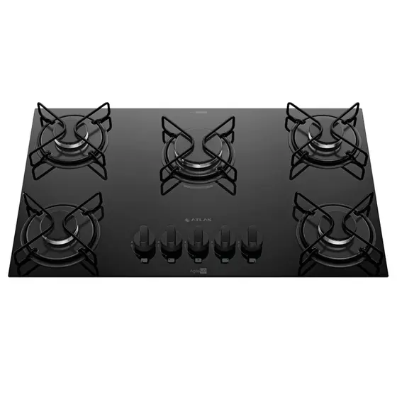Cooktop a Gás Atlas Agile Up 5 Bocas com Mesa de Vidro e Queimador Mega Chama Preto Bivolt