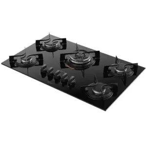 Cooktop a Gás Atlas U Top 5 Bocas com Mesa de Vidro Preto Bivolt