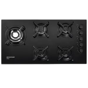 Cooktop a Gás Brastemp 5 Bocas Tripla Chama Mesa Vidro Preto BDD85AEUNA