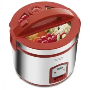 Panela de Arroz Elétrica Philco Ellegance 5 Xícaras 400W Inox Vermelho 220V