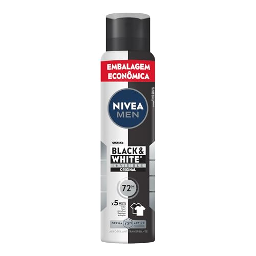 NIVEA MEN Desodorante Masculino Antitranspirante Aerossol Black & White Invisible Original 200ml - Protege por 72h e evita manchas nas roupas