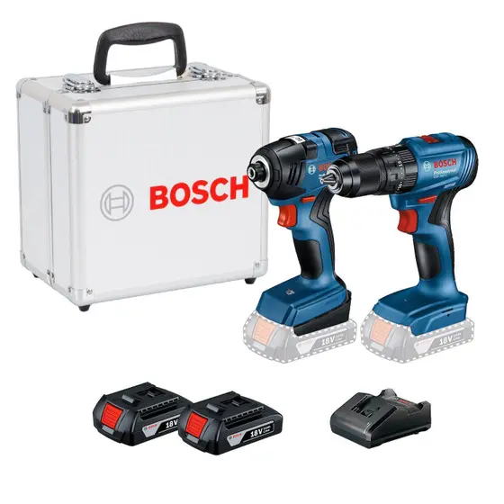 Combo Parafusadeira Furadeira Chave de Impacto Bosch 18V com Maleta GSB185-LI + GDR18V-200