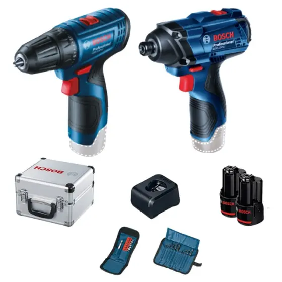 Combo Parafusadeira Furadeira de Impacto Bosch com 2 Baterias Maleta e Acessórios GSR120 + GDR120