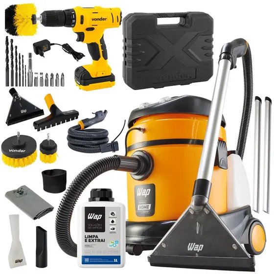 Extratora Aspirador WAP 1600W com Furadeira e Escova para Limpeza de Estofado