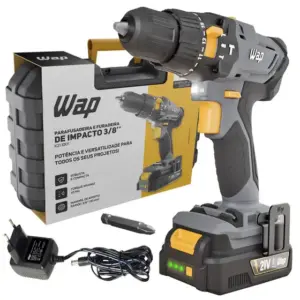 Parafusadeira Furadeira de Impacto Wap 10mm Sem Fio com LED 45Nm Reversível