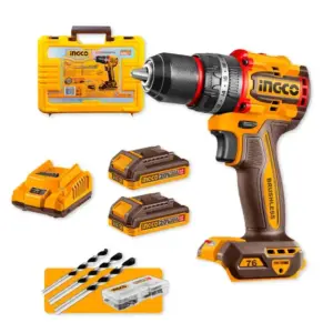 Parafusadeira Furadeira de Impacto Ingco 20V Brushless 76Nm 13mm com 2 Baterias 2Ah, Maleta e Acessórios