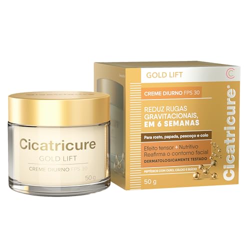 Cicatricure Gold Lift Creme Diurno FPS 30 | Reduz Rugas gravitacionais em 6 semanas | Efeito tensor nutritivo reafirma contorno facial | Hidratante facial clareador | 50g (1-Pack)