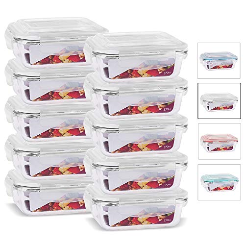 House Organizer Kit 10 Potes de Vidro Retangular com Tampa Hermética 370ml Cor:Branco (QH)