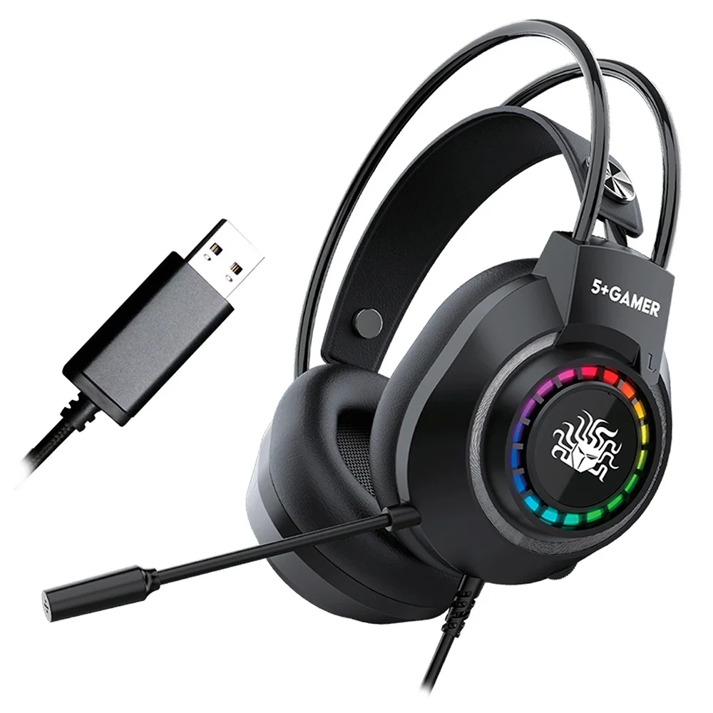 Headset Gamer 5+ X5-2000 RGB 7.1 Surround Drivers 50mm USB Preto 015-0082
